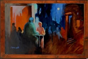 الحبيب بوحوال Le Couple du resto. Huile sur toile